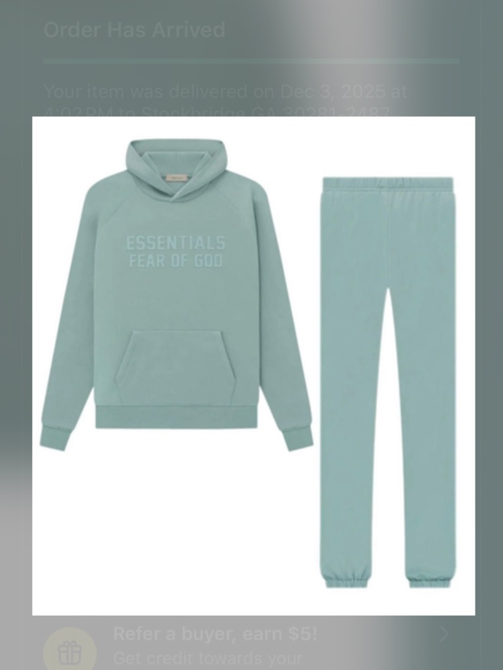 NWT Fears of God Essentials Track Pants & Hoodie Set in Mint Green